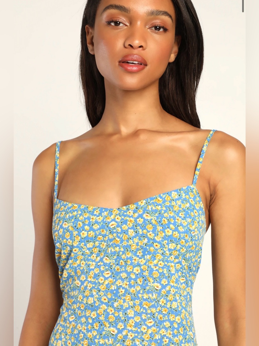Lulus Adorably Floral Blue Floral Print Cutout Midi Dress - Size S